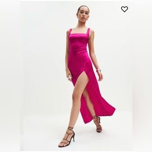 NWT Reformation Solay Silk Dress in Rhubarb Bright Pink